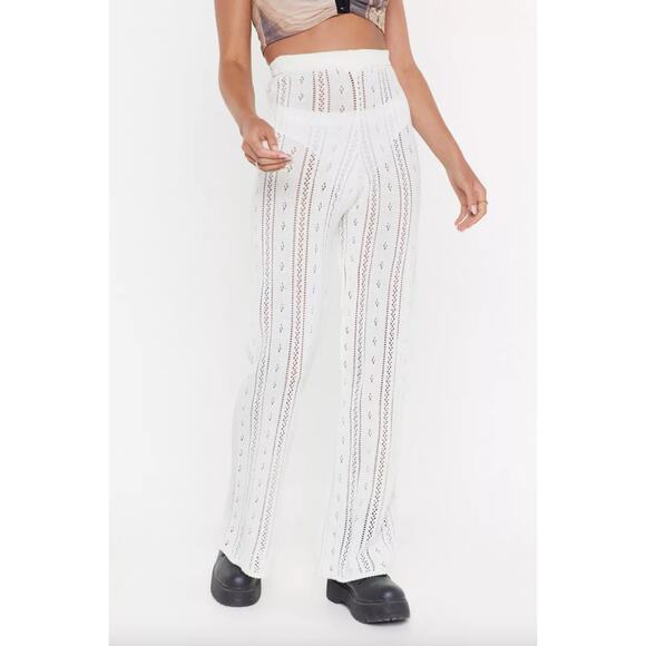 Nasty Gal High Rise Crochet Pointelle Knit Flare Pants Size M NEW Festival Boho - Picture 3 of 14